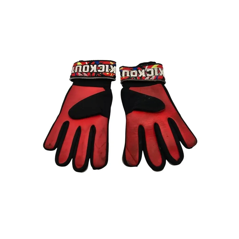 Kickout Premium Funky Goalkeeper Gloves Kids Sz 4 Red Yellow